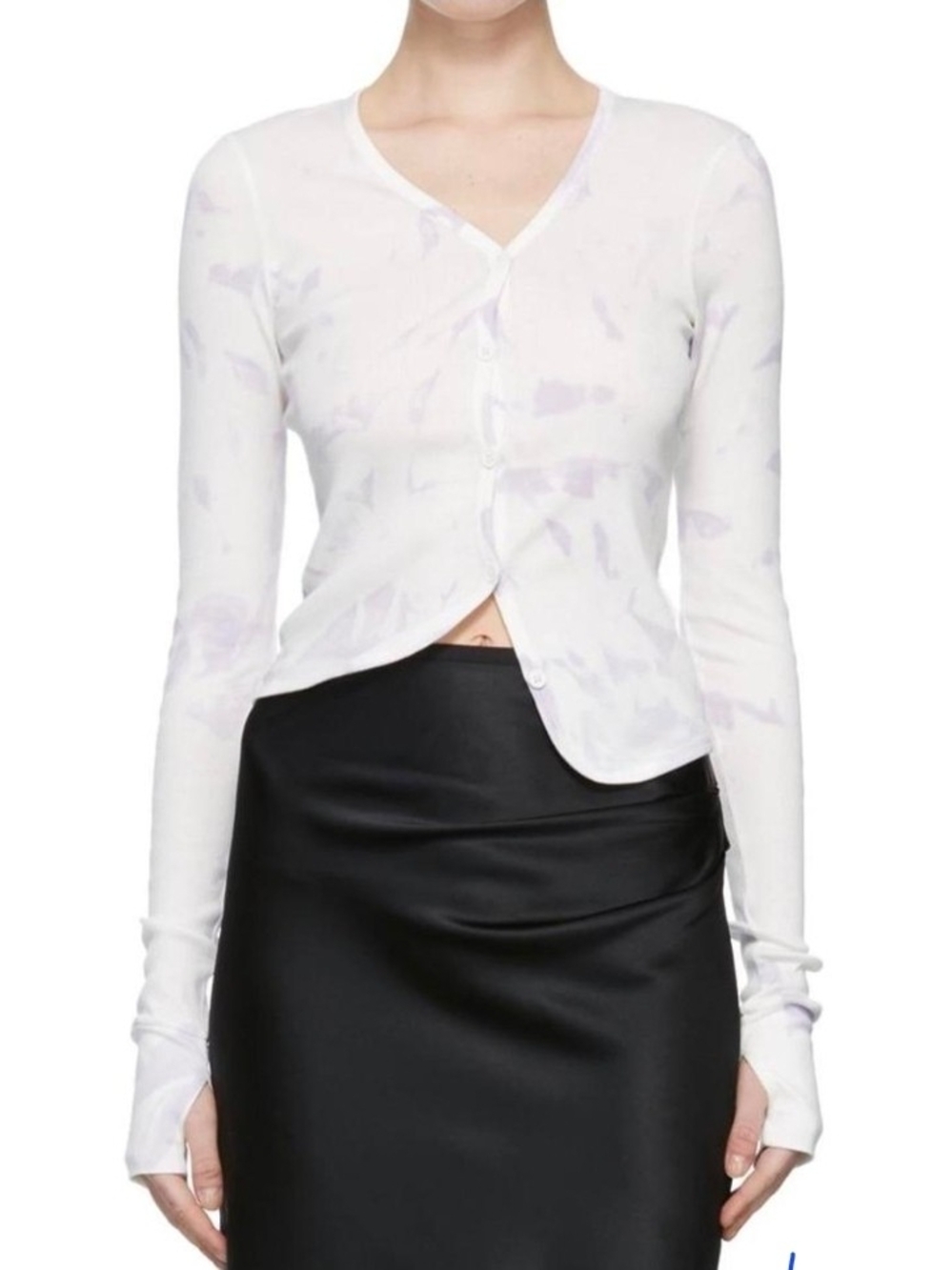 Helmut Lang White Cardigan with Pale Lavender Cloud-Dye